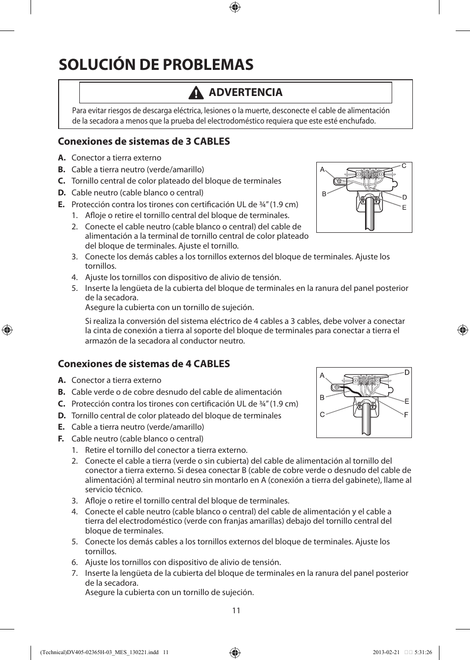 Solución de problemas, Advertencia | Samsung DV405ETPASU-AA User Manual | Page 25 / 40