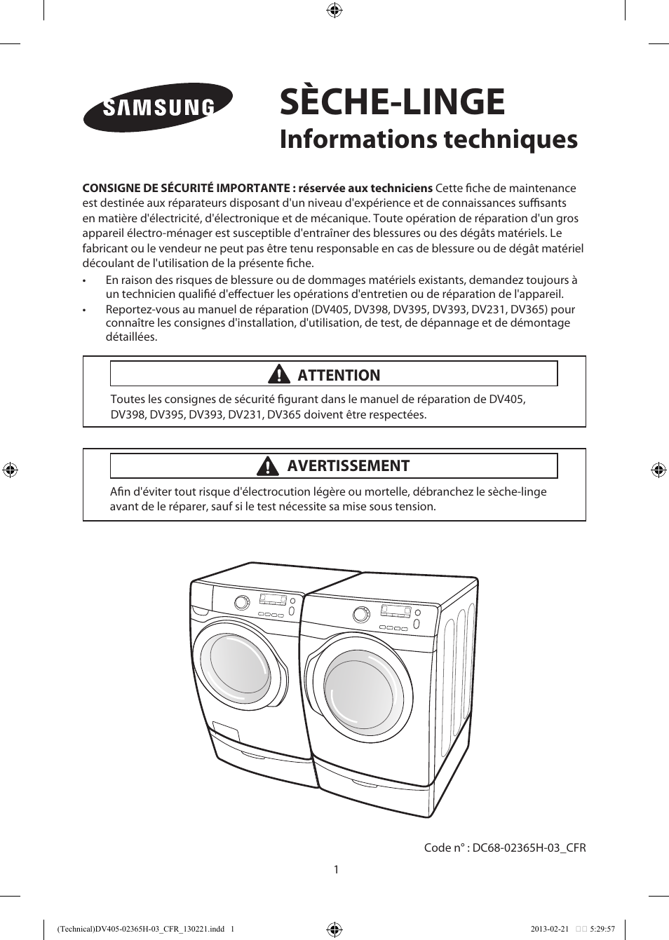 Sèche-linge, Informations techniques | Samsung DV405ETPASU-AA User Manual | Page 28 / 40