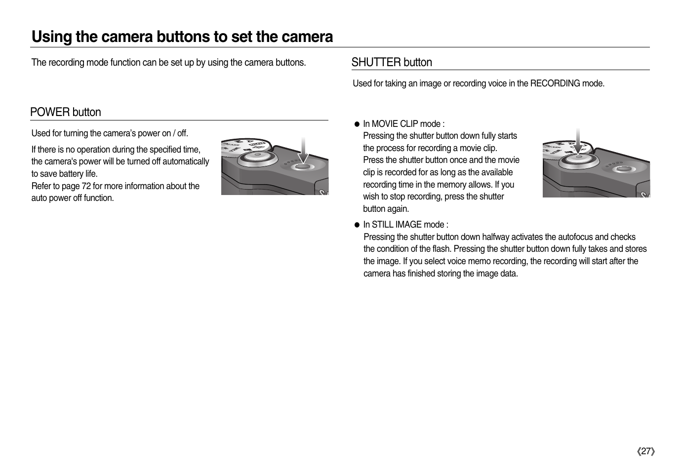 Using the camera buttons to set the camera | Samsung EC-NV8ZZRBA-US User Manual | Page 28 / 102