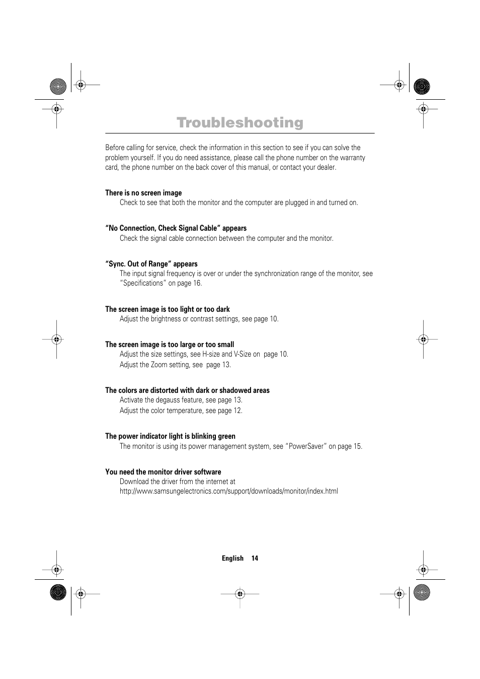Troubleshooting | Samsung TP17LS7LSO-XBM User Manual | Page 16 / 21
