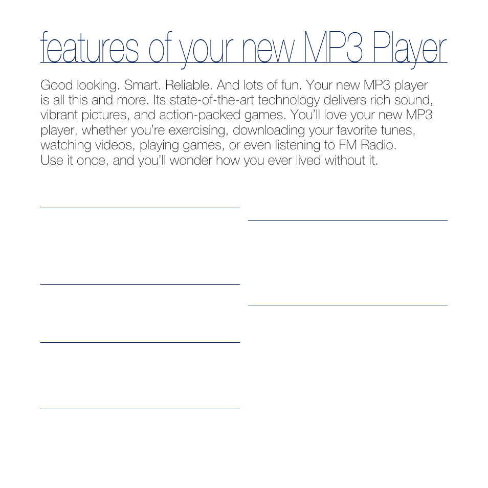 Features of your new mp3 player | Samsung YP-Q2JCB-XAA User Manual | Page 2 / 106