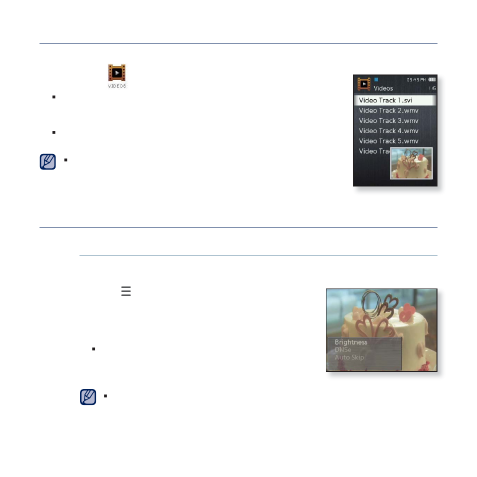 Watching a bookmarked file, Using the video menu | Samsung YP-Q2JCB-XAA User Manual | Page 54 / 106