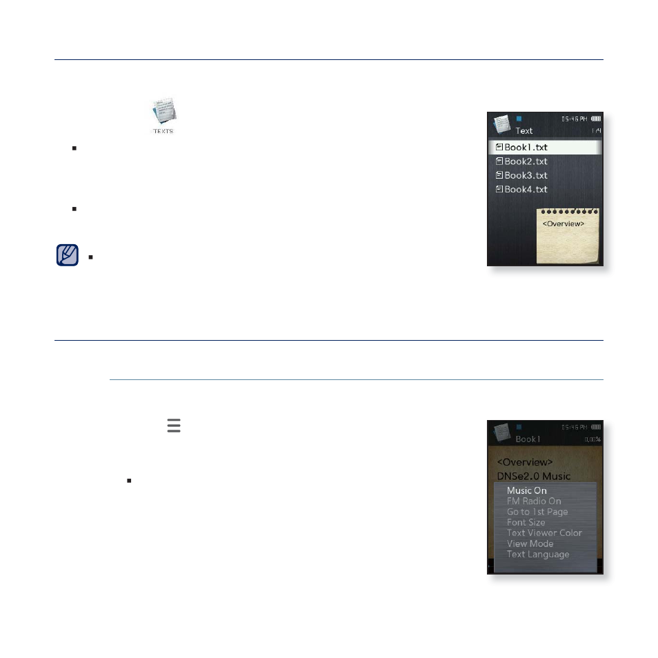 Reading a bookmarked file, Using the text menu | Samsung YP-Q2JCB-XAA User Manual | Page 64 / 106