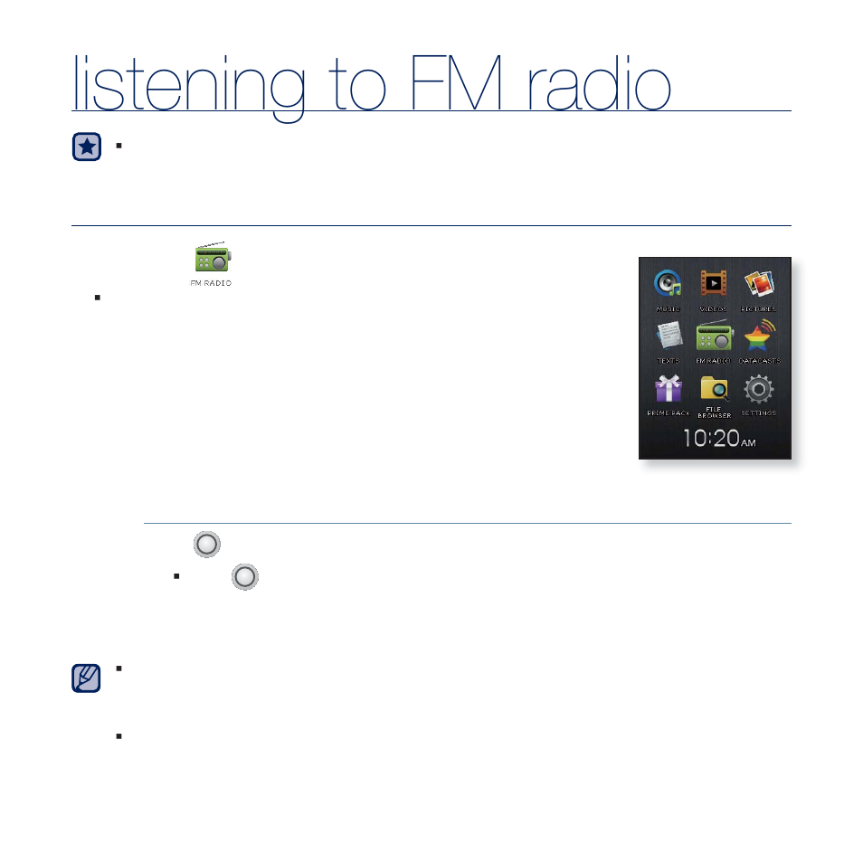 Listening to fm radio | Samsung YP-Q2JCB-XAA User Manual | Page 68 / 106