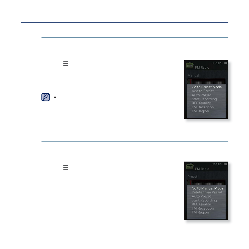 Using the fm radio menu (continued) | Samsung YP-Q2JCB-XAA User Manual | Page 71 / 106