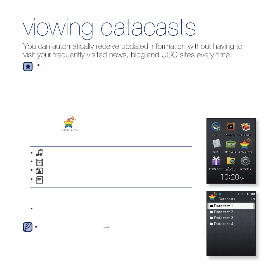 Viewing datacasts | Samsung YP-Q2JCB-XAA User Manual | Page 77 / 106