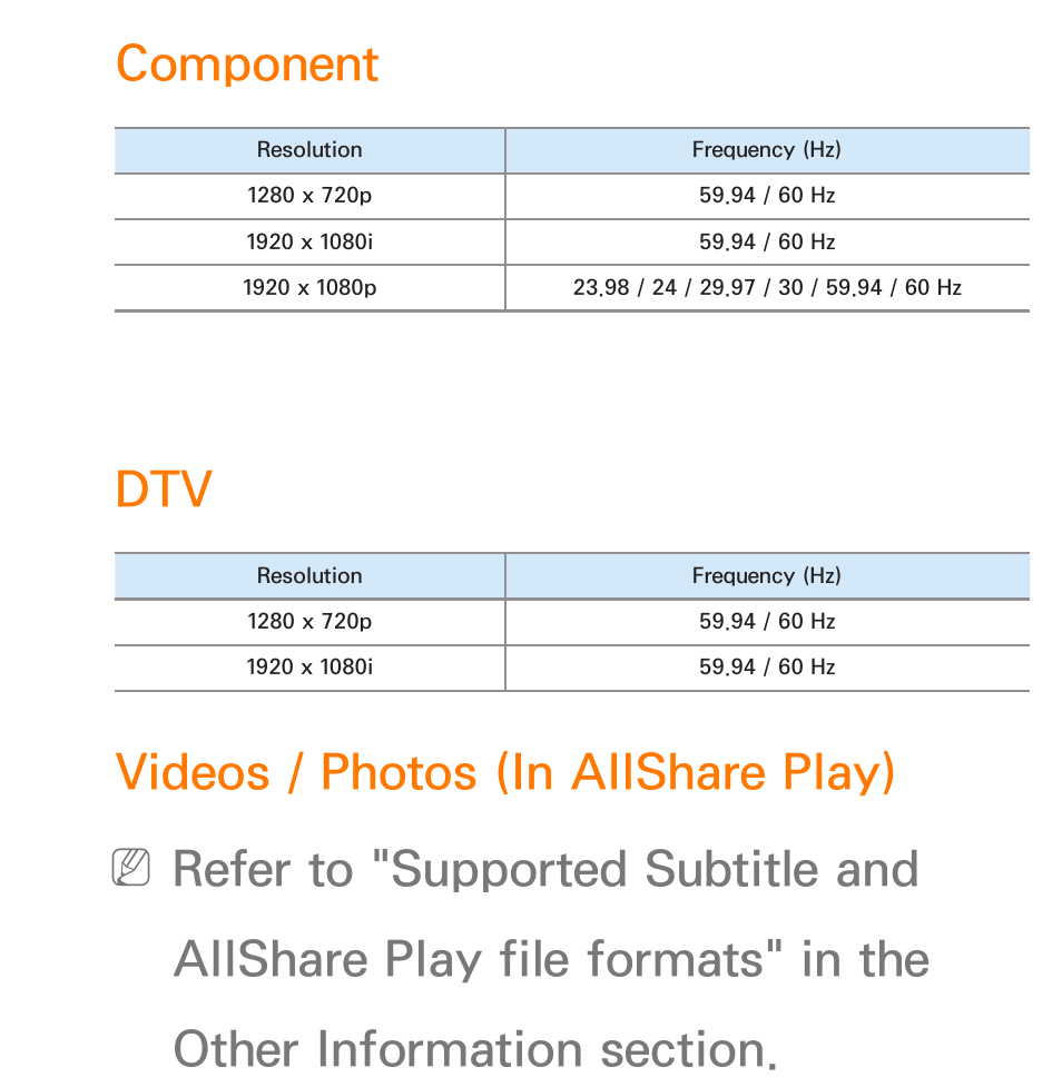 Component, Videos / photos (in allshare play) | Samsung PN51E6500EFXZA User Manual | Page 276 / 673