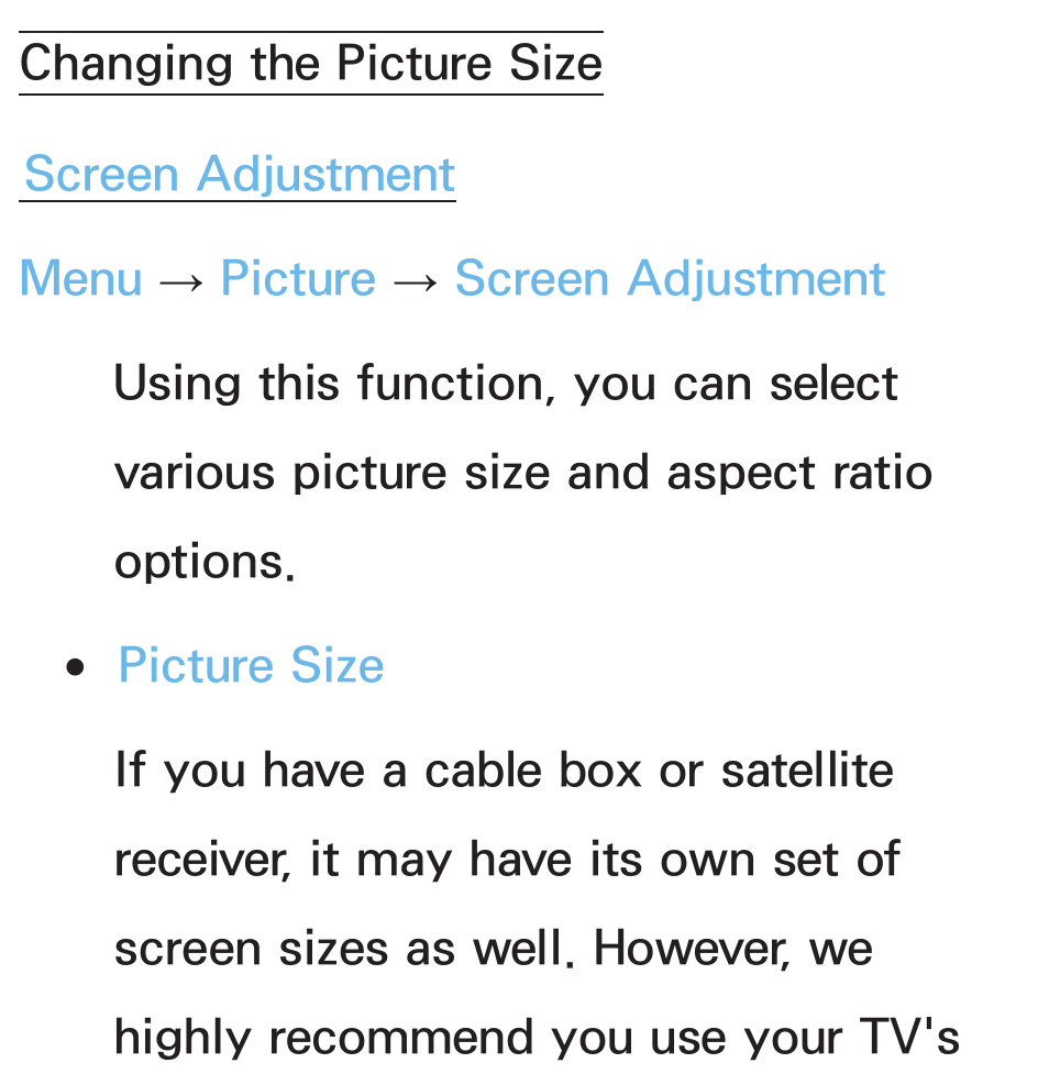 Changing the picture size | Samsung PN51E6500EFXZA User Manual | Page 62 / 673