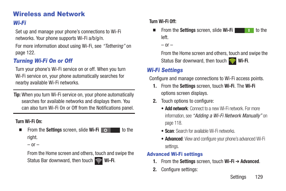 Wireless and network | Samsung SCH-R530RWBMTR User Manual | Page 135 / 213