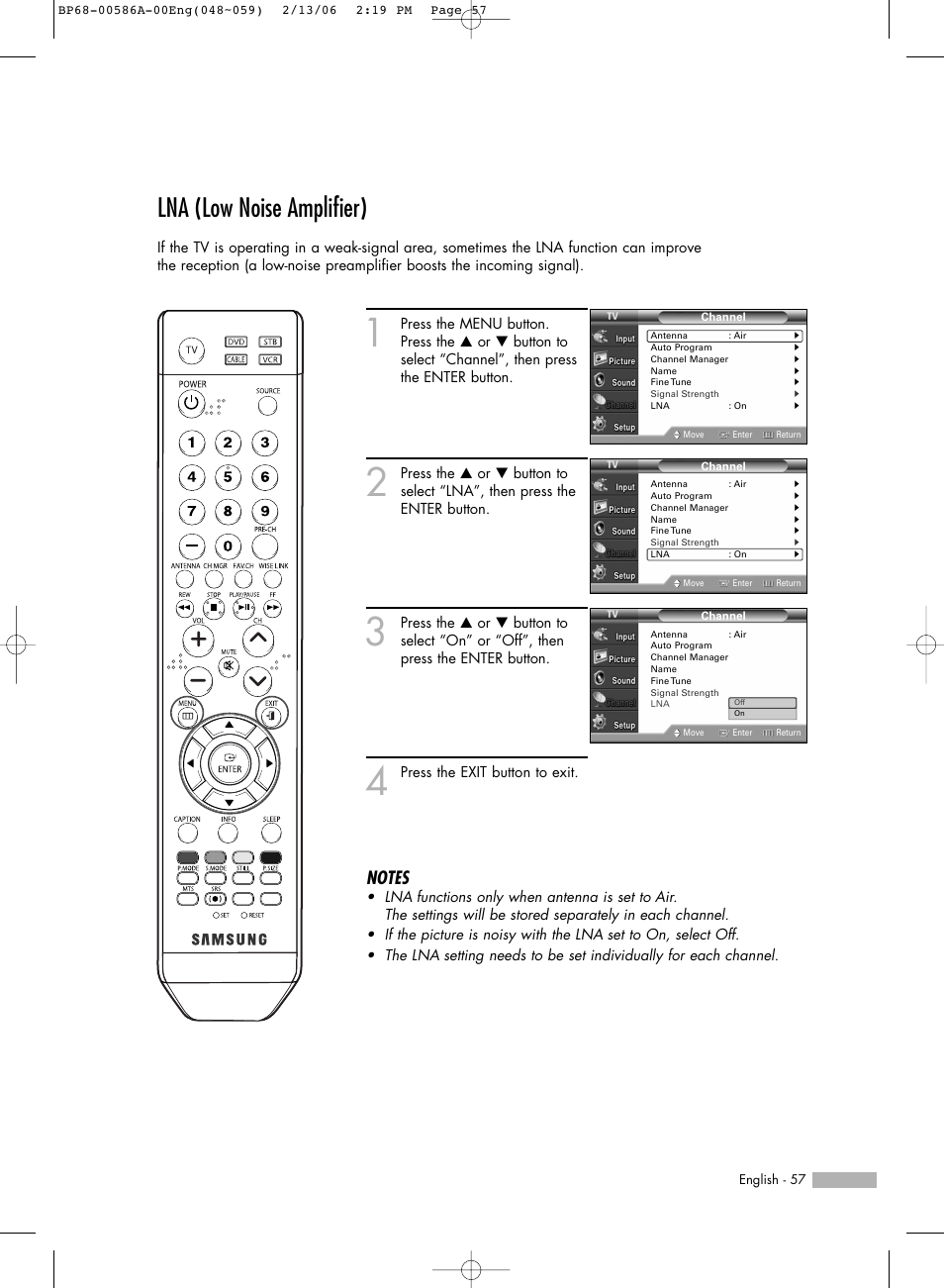Lna (low noise amplifier) | Samsung HLS6186WX-XAC User Manual | Page 57 / 132