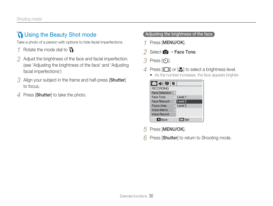 5 mode, 5 using the beauty shot mode | Samsung EC-TL9ZZPBA-US User Manual | Page 31 / 95