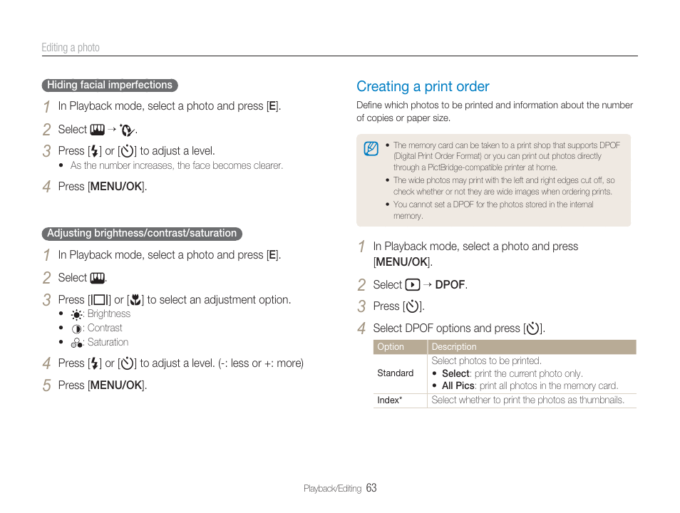Creating a print order, Dpof | Samsung EC-TL9ZZPBA-US User Manual | Page 64 / 95