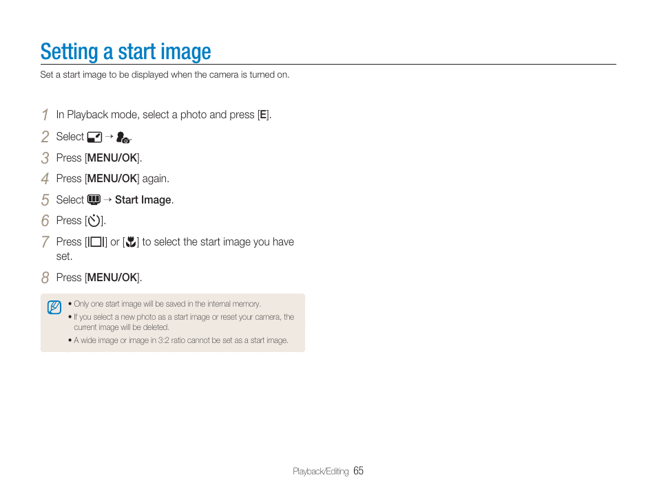 Setting a start image | Samsung EC-TL9ZZPBA-US User Manual | Page 66 / 95