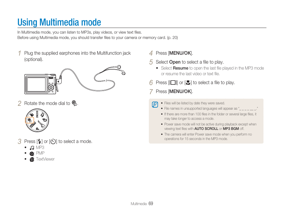 Using multimedia mode | Samsung EC-TL9ZZPBA-US User Manual | Page 70 / 95