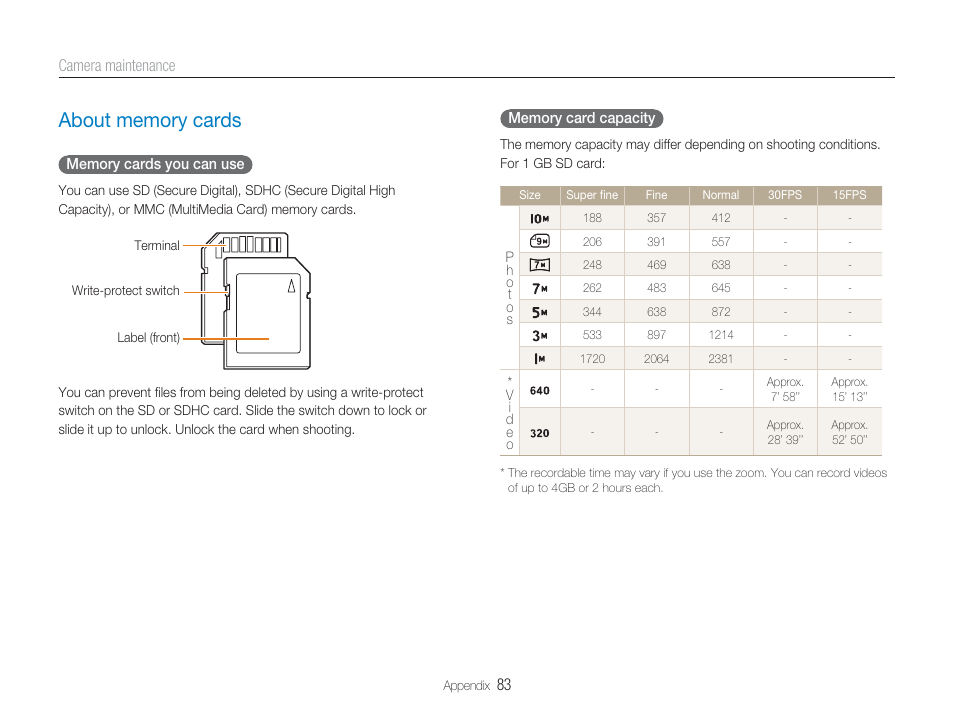 About memory cards | Samsung EC-TL9ZZPBA-US User Manual | Page 84 / 95