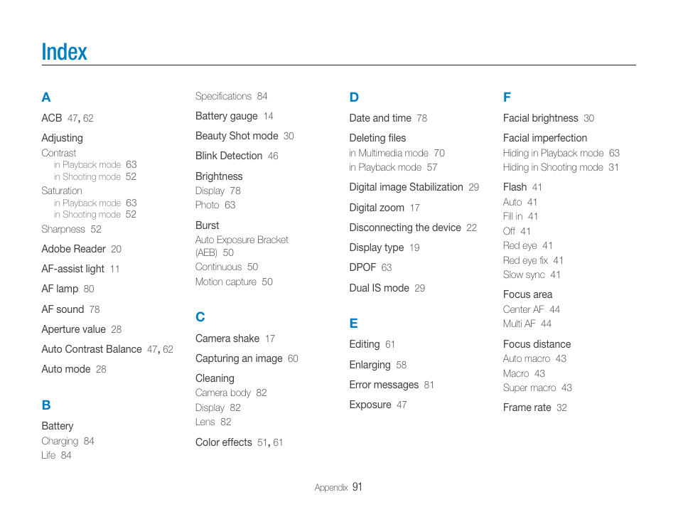 Index | Samsung EC-TL9ZZPBA-US User Manual | Page 92 / 95