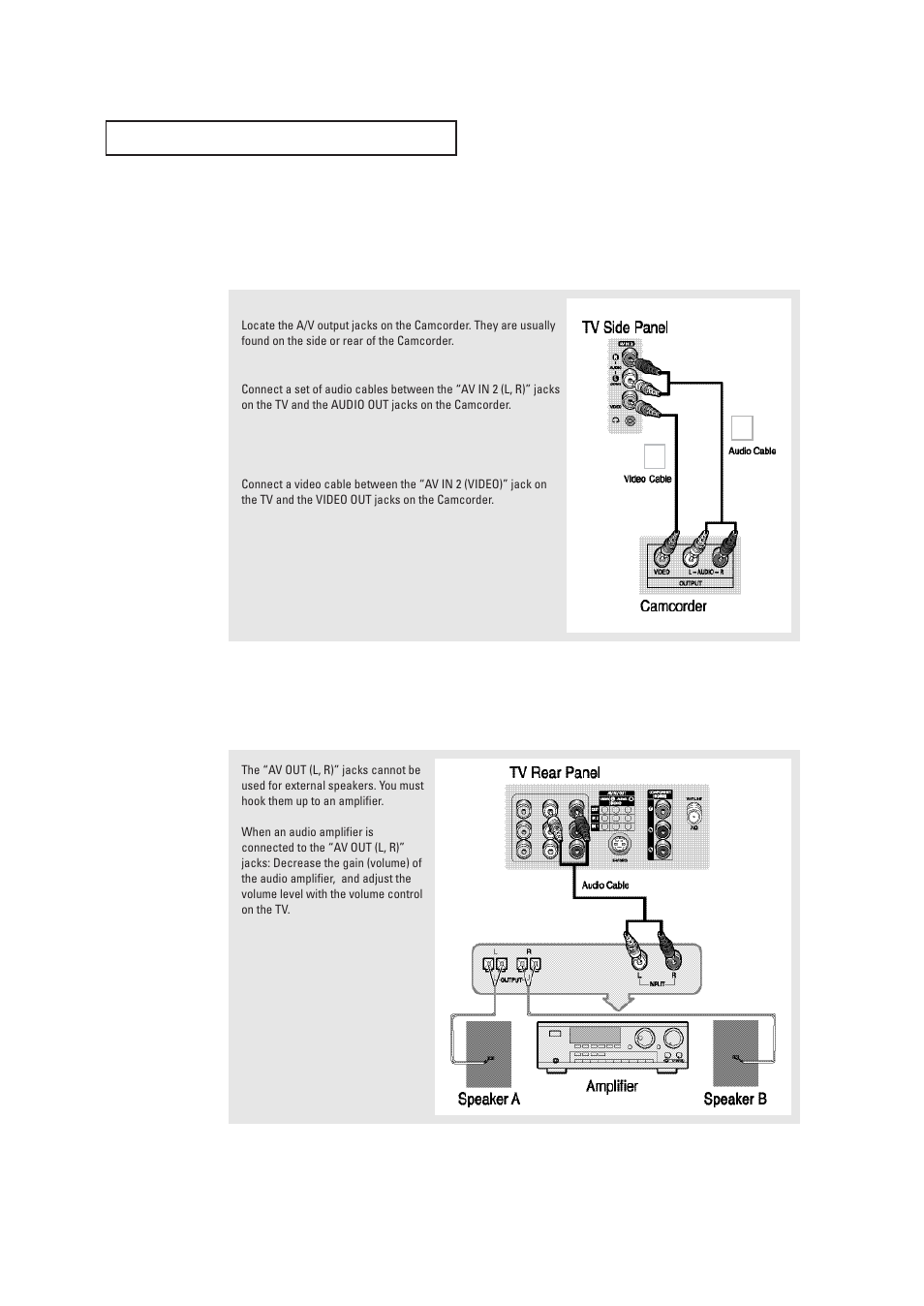 Connecting a camcorder, Connecting to an analog amplifier | Samsung CL29T21FQ2XXAP User Manual | Page 17 / 61