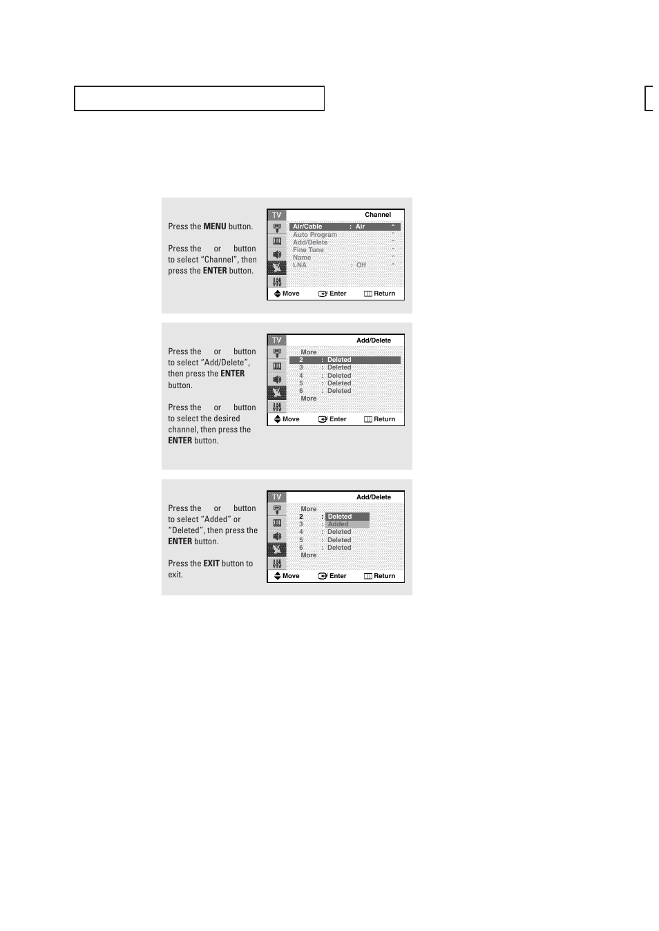 Adding and erasing channels | Samsung CL29T21FQ2XXAP User Manual | Page 24 / 61