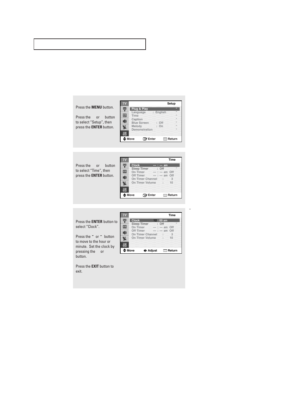 Setting the clock | Samsung CL29T21FQ2XXAP User Manual | Page 33 / 61