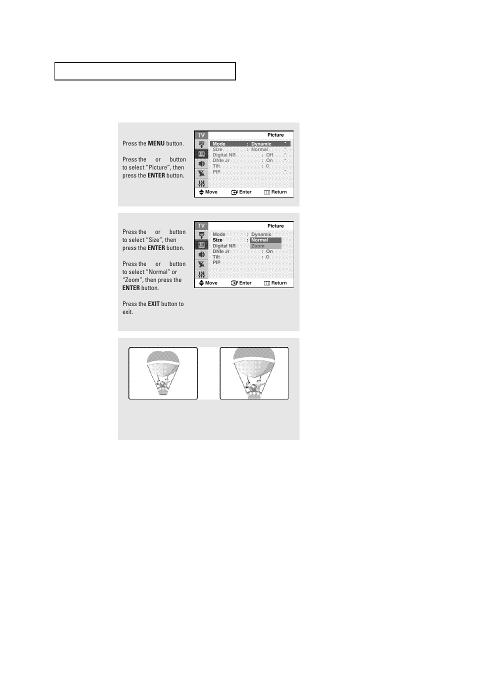 Changing the screen size | Samsung CL29T21FQ2XXAP User Manual | Page 37 / 61