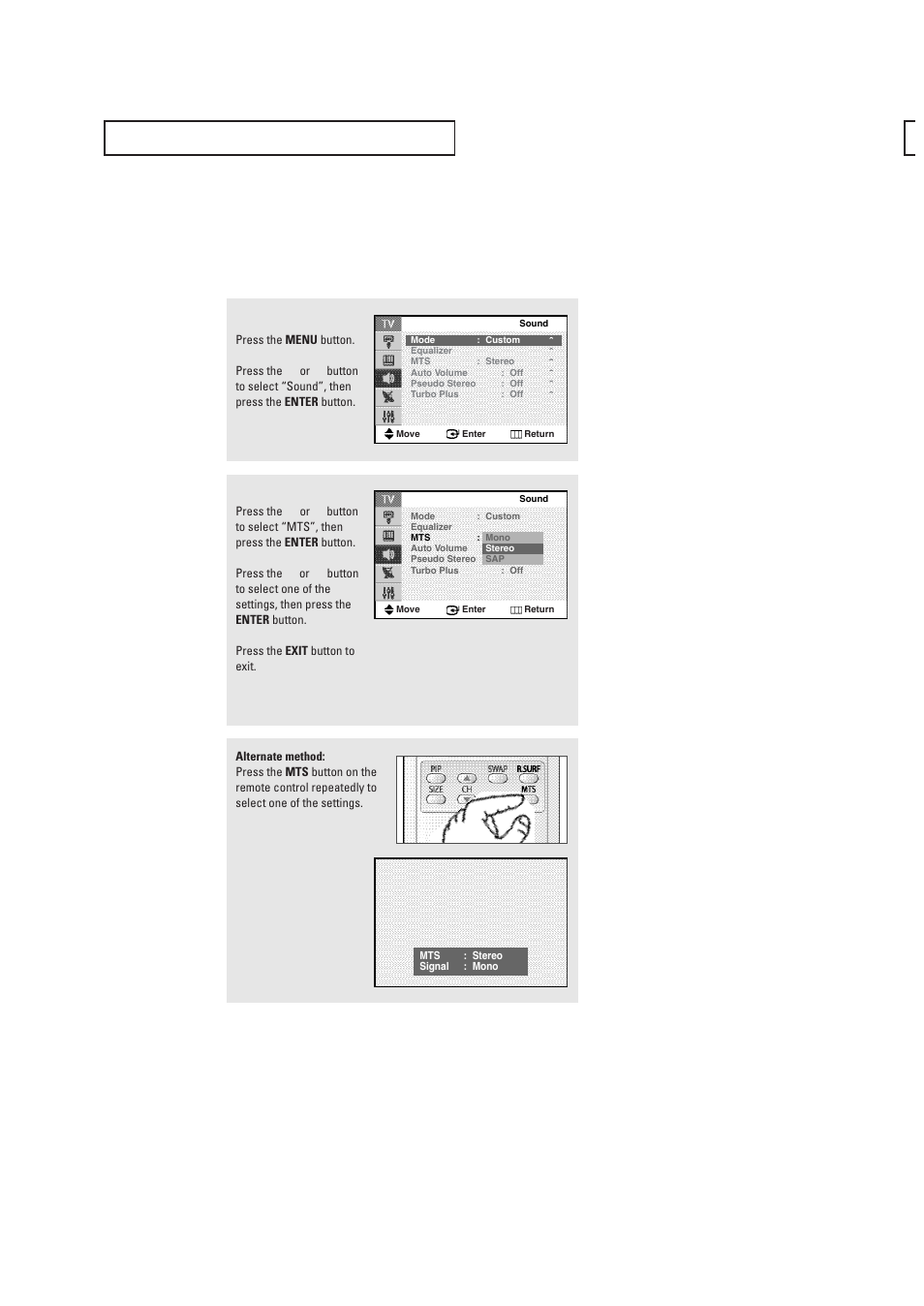 Choosing a multi-channel sound (mts) track | Samsung CL29T21FQ2XXAP User Manual | Page 46 / 61