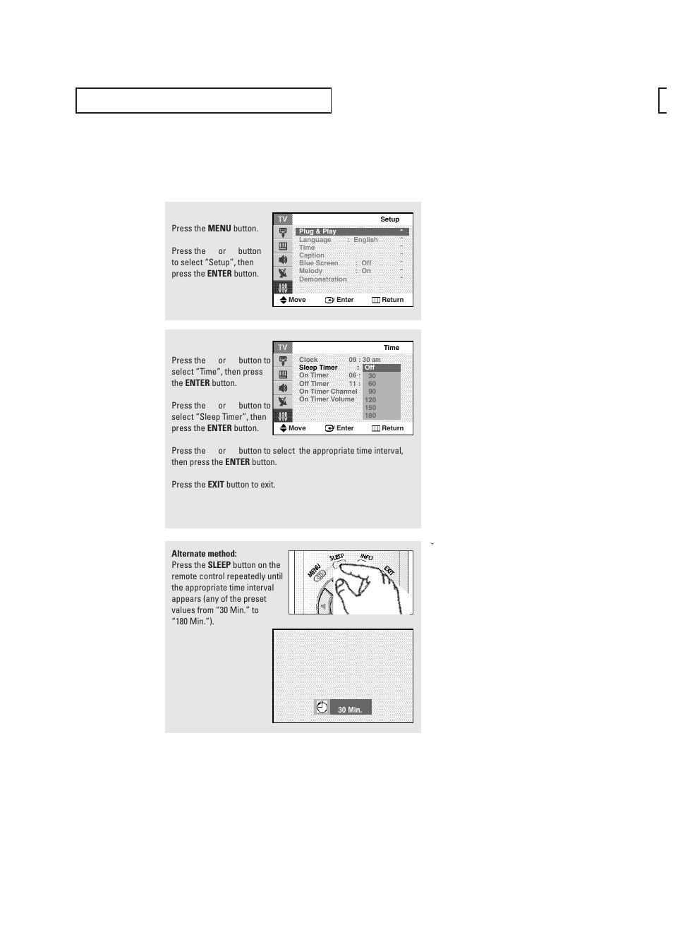 Setting the sleep timer | Samsung CL29T21FQ2XXAP User Manual | Page 50 / 61