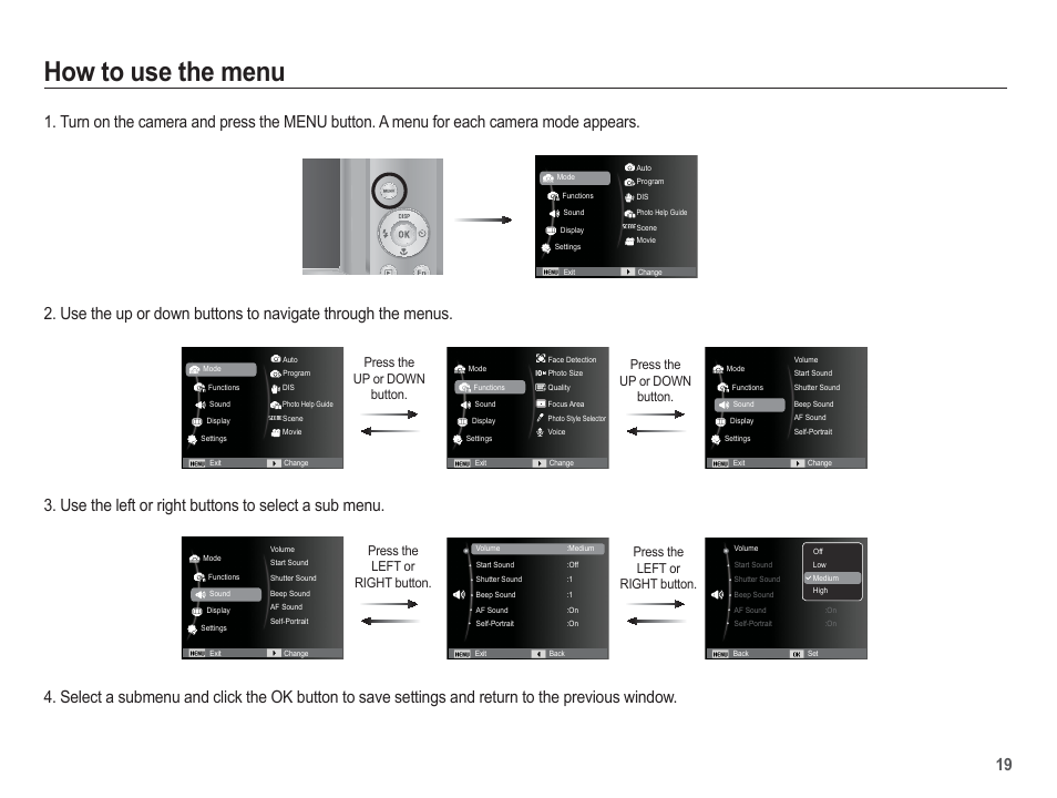 How to use the menu | Samsung EC-SL102BBP-US User Manual | Page 20 / 98