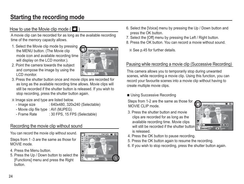 Starting the recording mode | Samsung EC-SL102BBP-US User Manual | Page 25 / 98