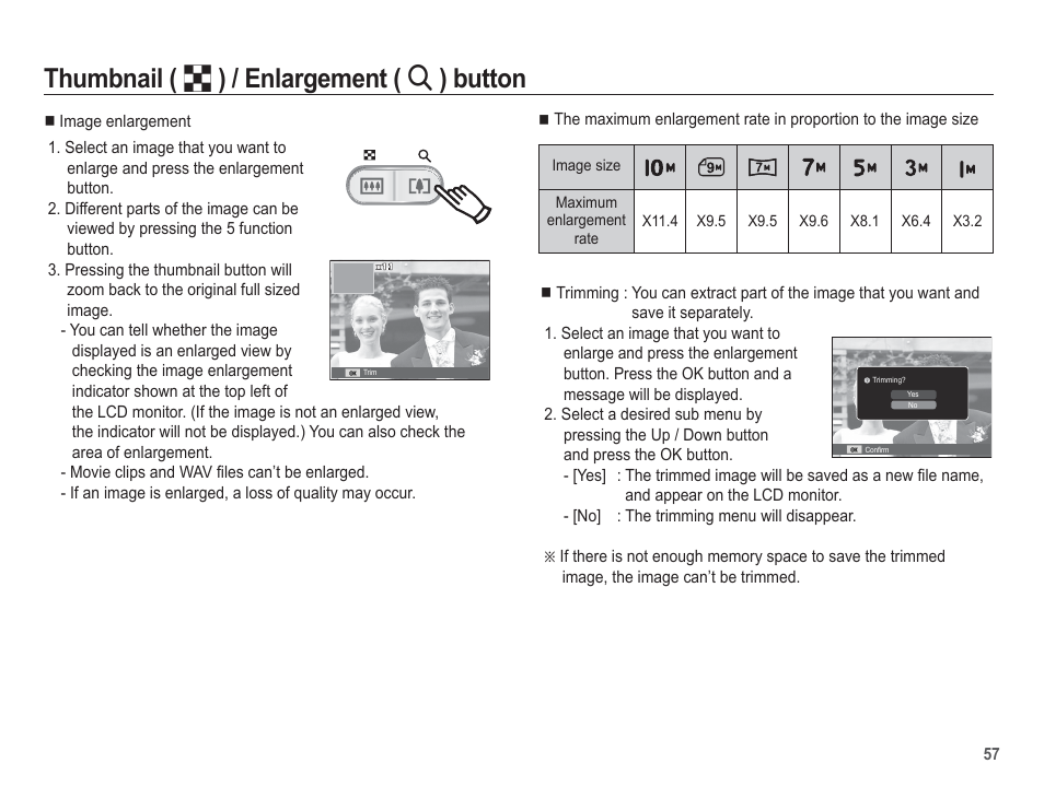 Thumbnail ( º ) / enlargement ( í ) button | Samsung EC-SL102BBP-US User Manual | Page 58 / 98