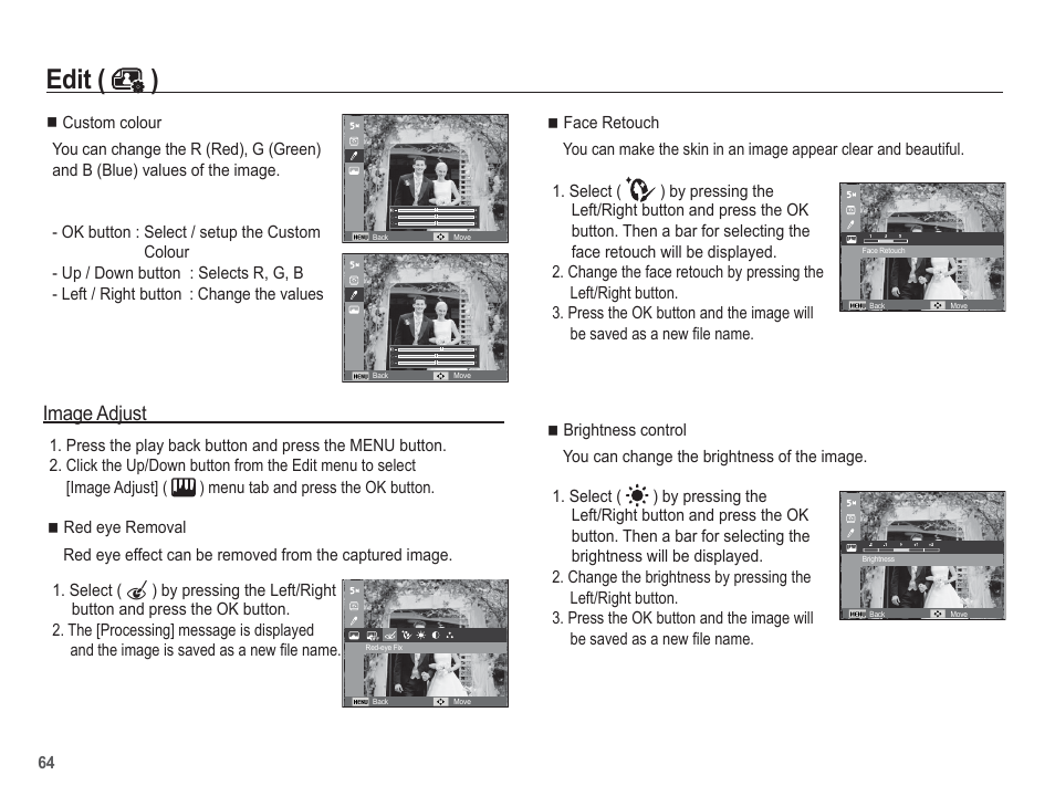 Edit ( ), Image adjust | Samsung EC-SL102BBP-US User Manual | Page 65 / 98