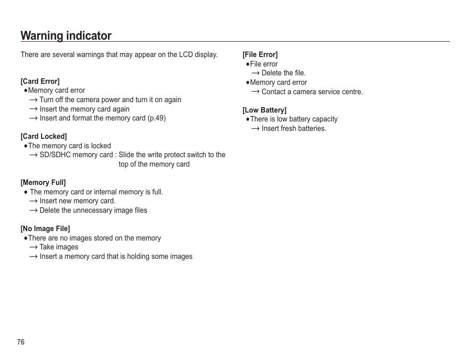 Warning indicator | Samsung EC-SL102BBP-US User Manual | Page 77 / 98