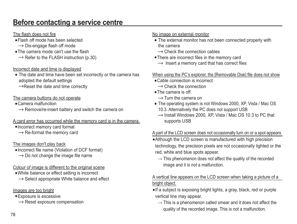 Before contacting a service centre | Samsung EC-SL102BBP-US User Manual | Page 79 / 98