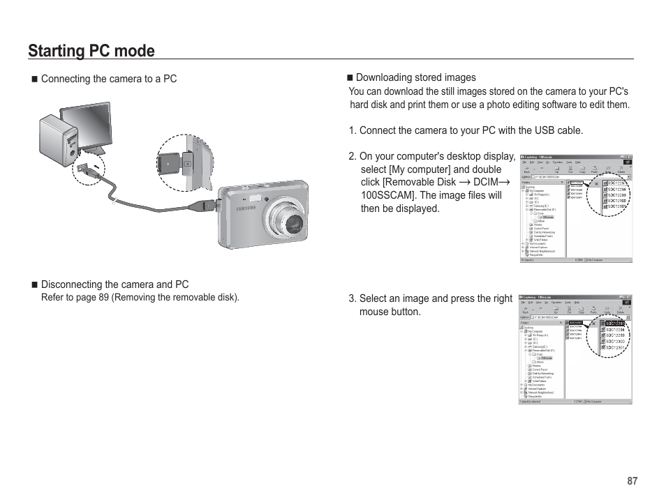 Starting pc mode | Samsung EC-SL102BBP-US User Manual | Page 88 / 98