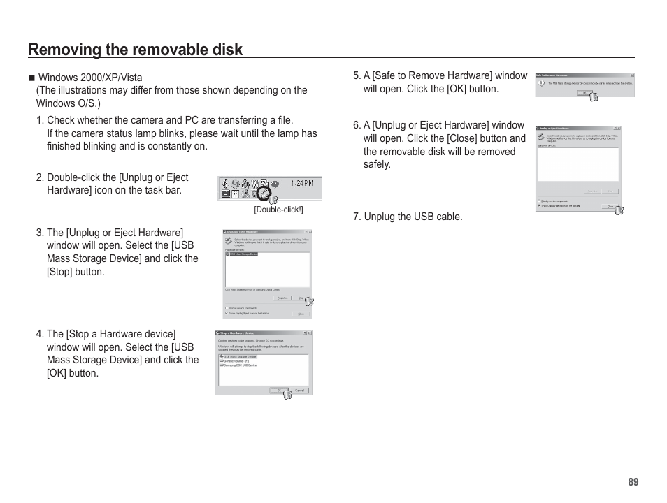 Removing the removable disk | Samsung EC-SL102BBP-US User Manual | Page 90 / 98