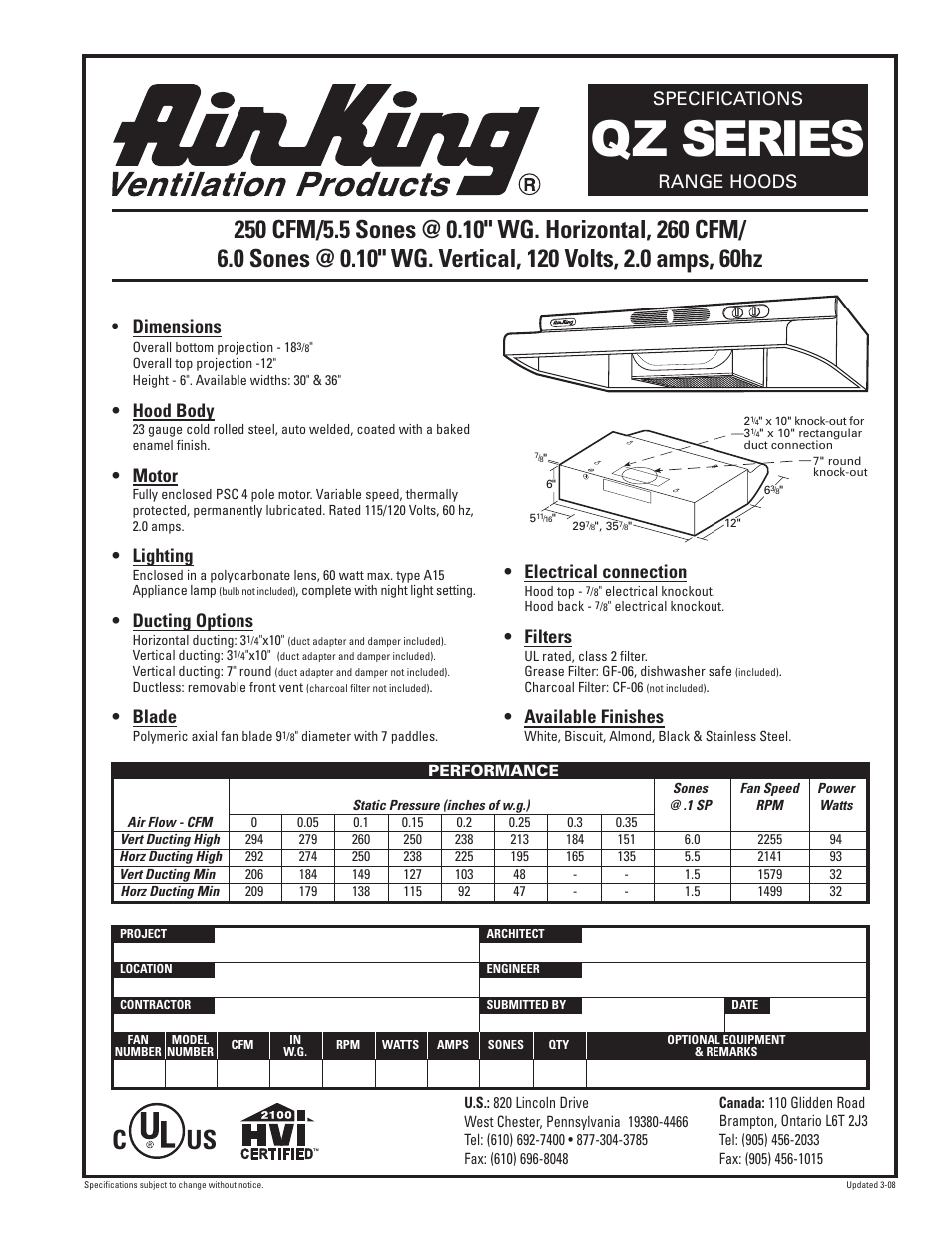 Air King QZ Series User Manual | 1 page