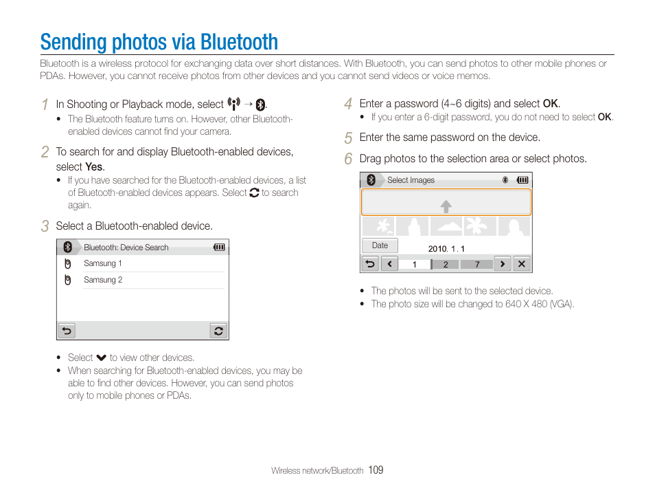 Sending photos via bluetooth | Samsung EC-CL80ZZBPAUS User Manual | Page 110 / 135