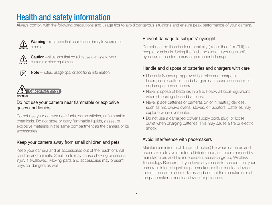 Health and safety information | Samsung EC-CL80ZZBPAUS User Manual | Page 2 / 135