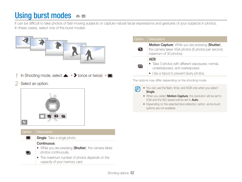 Using burst modes | Samsung EC-CL80ZZBPAUS User Manual | Page 63 / 135