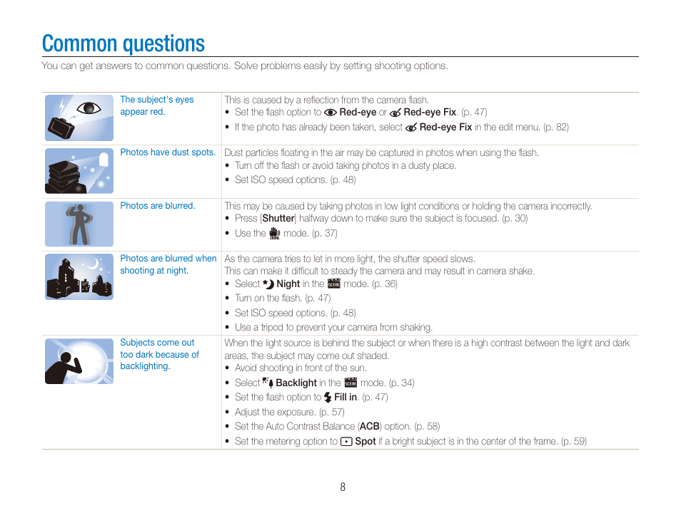 Common questions | Samsung EC-CL80ZZBPAUS User Manual | Page 9 / 135