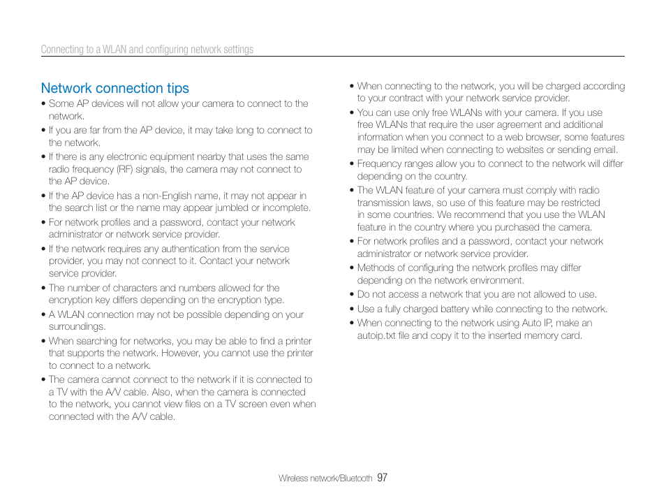 Network connection tips, Network connection tips ……………………… 97 | Samsung EC-CL80ZZBPAUS User Manual | Page 98 / 135