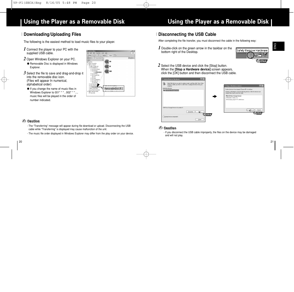 Using the player as a removable disk | Samsung YP-F1ZW-XAA User Manual | Page 11 / 31