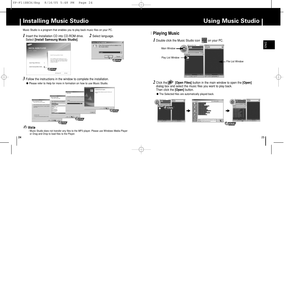 Installing music studio, Using music studio | Samsung YP-F1ZW-XAA User Manual | Page 13 / 31
