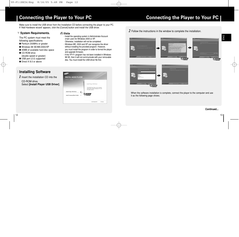 Connection procedures, Connecting the player to your pc | Samsung YP-F1ZW-XAA User Manual | Page 7 / 31