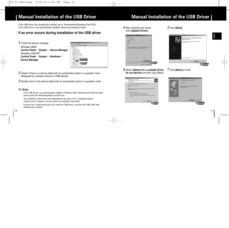 Manual installation of the usb driver | Samsung YP-F1ZW-XAA User Manual | Page 9 / 31