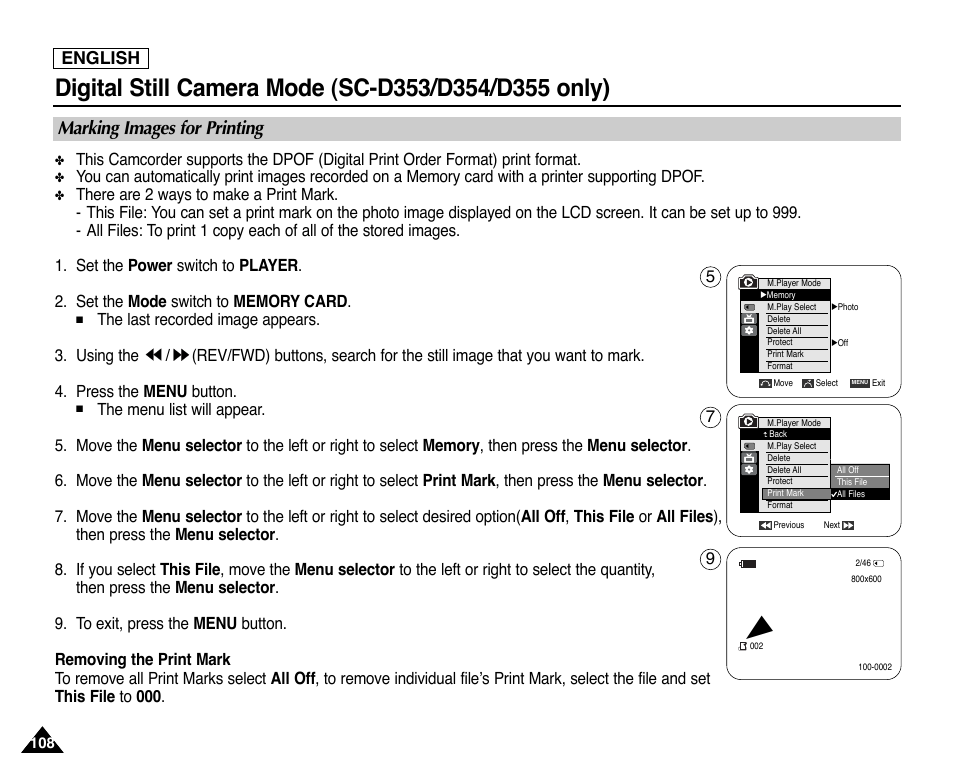 Marking images for printing, English | Samsung SC-D353-XAP User Manual | Page 112 / 128