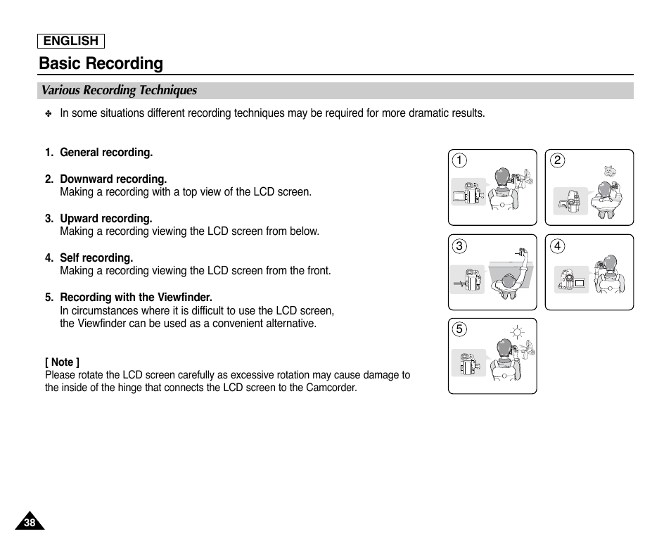 Various recording techniques, Basic recording | Samsung SC-D353-XAP User Manual | Page 42 / 128