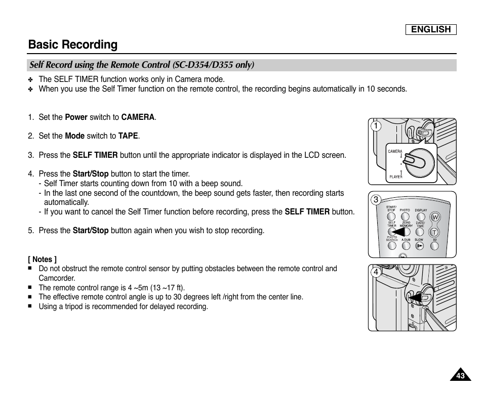 Basic recording | Samsung SC-D353-XAP User Manual | Page 47 / 128