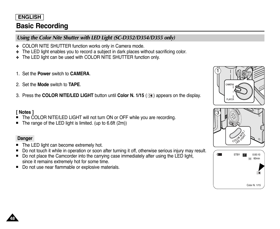 Basic recording | Samsung SC-D353-XAP User Manual | Page 52 / 128