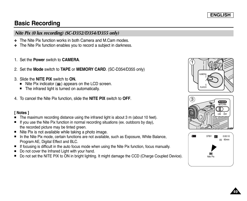 Basic recording | Samsung SC-D353-XAP User Manual | Page 53 / 128