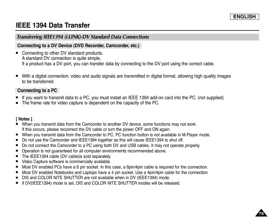 Ieee 1394 data transfer, English | Samsung SC-D353-XAP User Manual | Page 83 / 128